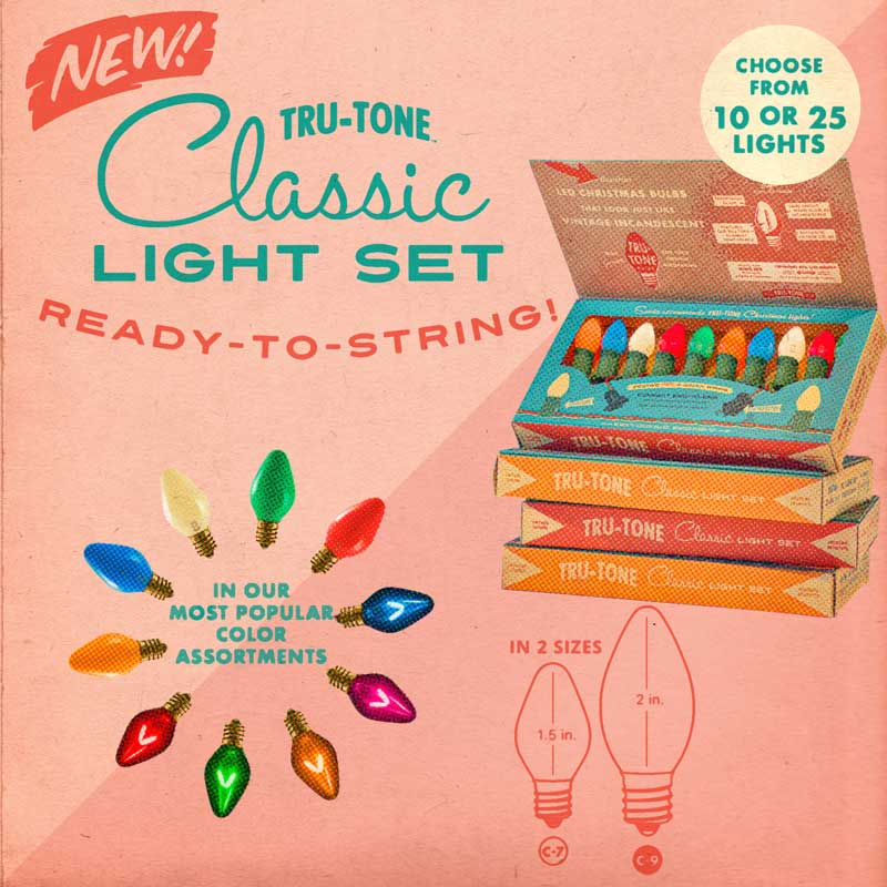 Tru-Tone Vintage Style LED Christmas Lights - C7 10-Light Set [Classicolor]