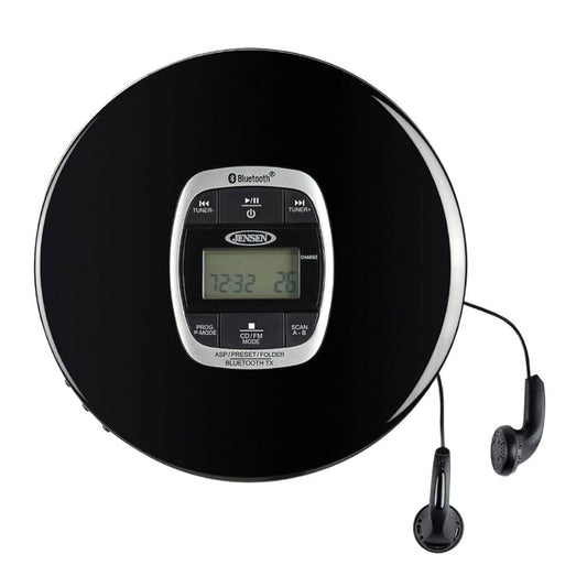 Jensen CD60RBT Personal Portable Bluetooth CD Player with Digital FM Radio and Earbuds [Black]
