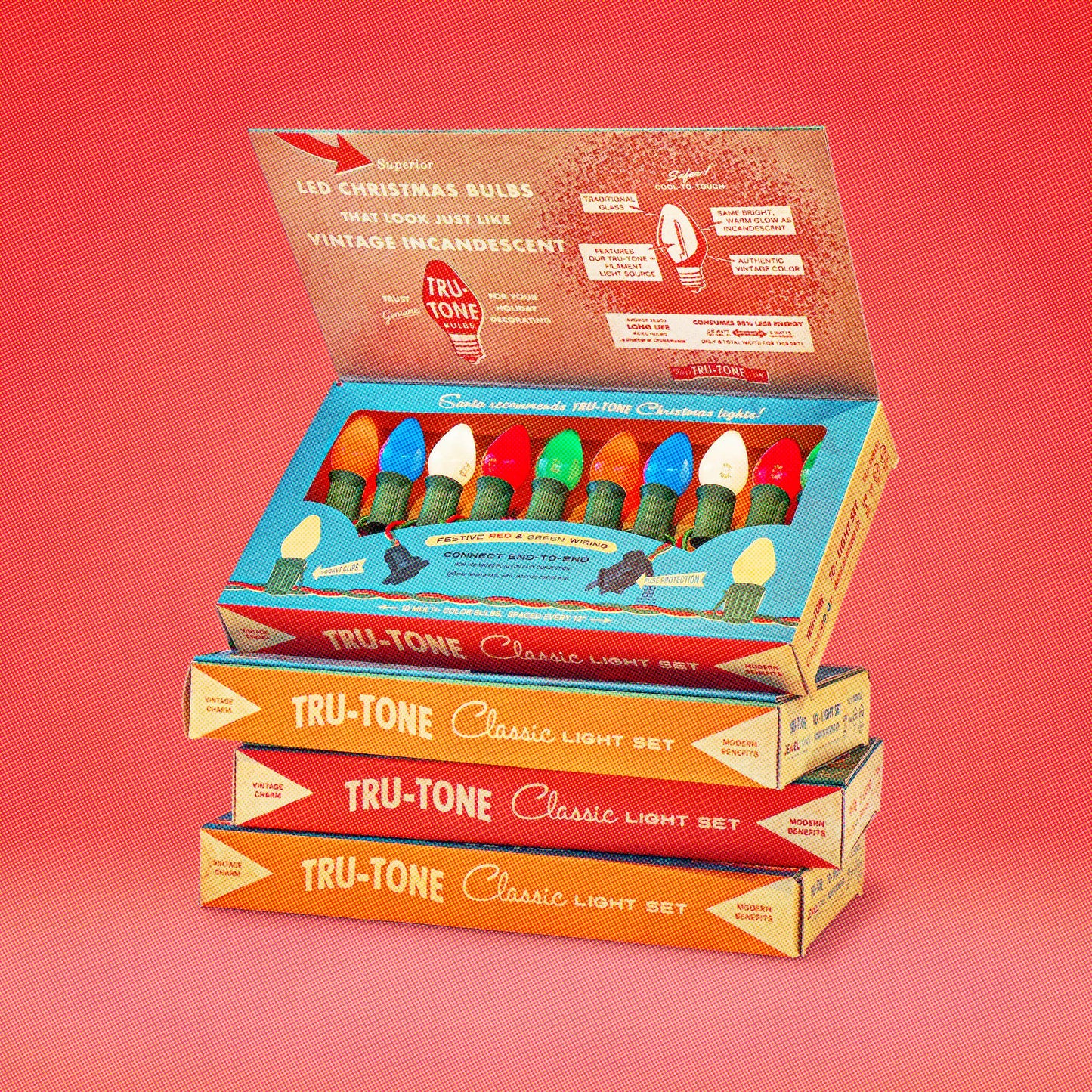 Tru-Tone Vintage Style LED Christmas Lights - C7 10-Light Set [Classicolor]